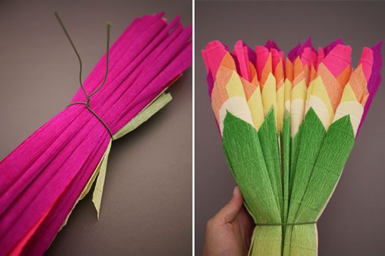 Folhas de papel crepom para fazer flor gigante