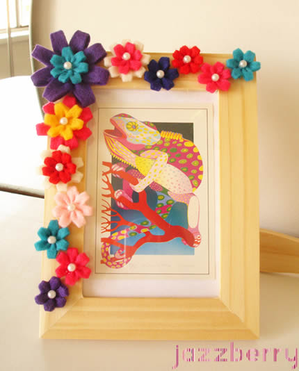 quadro-decorado-com-feltro-para-a-casa-1 Quadro decorado com flores de feltro