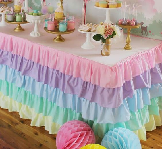ideias de mesas em decoração de festa de unicornio 