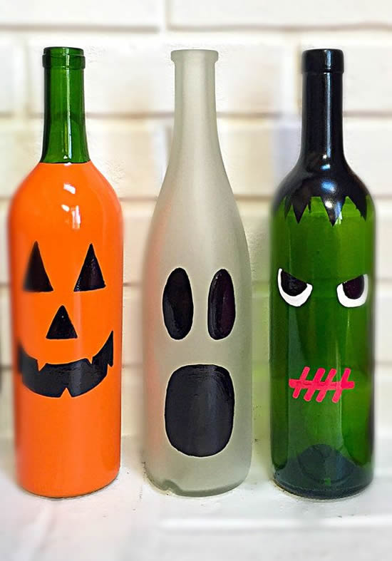 Decoração para Halloween com Garrafas e Potes